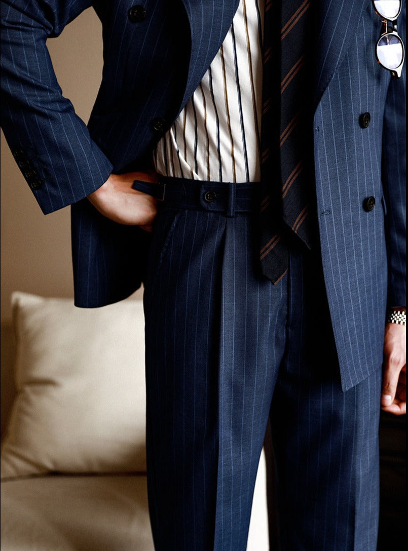 Pantalones de vestir de negocios italianos de alta calidad para hombre, traje Social de oficina, pantalón informal para novio, pantalón de boda, rayas contrastantes, azul, 2023